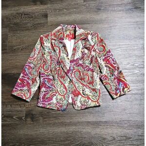 Latina Life Velvet Floral Paisley Blazer 3/4 Sleeve Flap Pockets Size 10